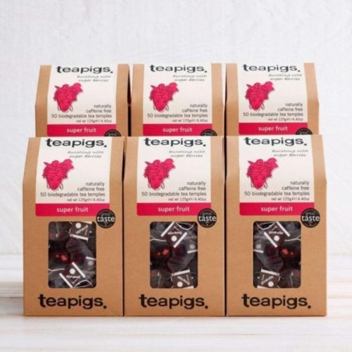 An image of six Tea Pigs super fruit packaging.